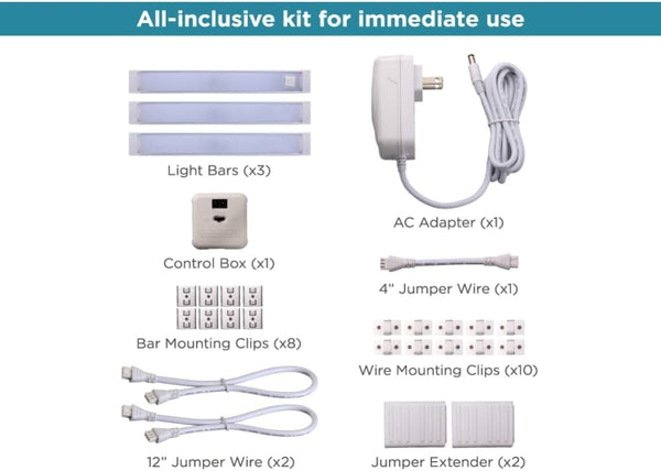 PureOpitcs LED Under Cabinet Lighting Kit, Cool White, Stick up Design, 3-Bars, 6” Each (LEDUC6-3CK), 6