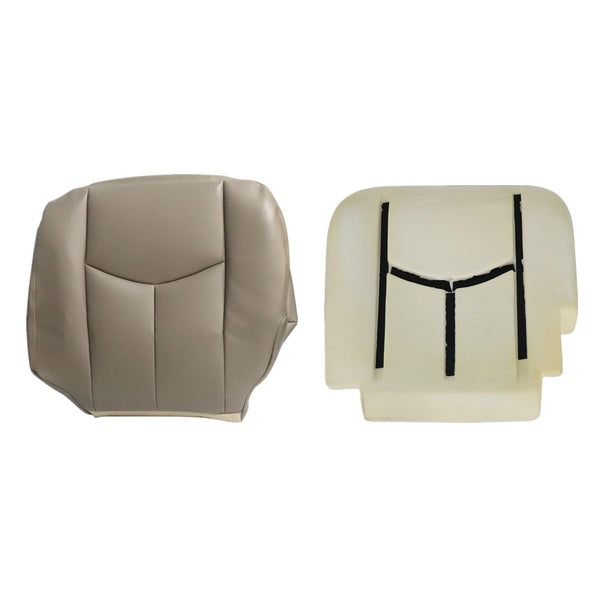 NLQR Front Driver Bottom Replacement Seat Cover Tan 522 & Foam Cushion Compatible with Chevy Silverado Avalanche GMC Sierra 2003 2004 2005 2006 2007