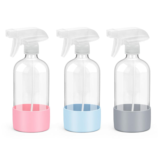 Glass Spray Bottles with Silicone Sleeve Protection, Empty 16 Oz Refillable Cont