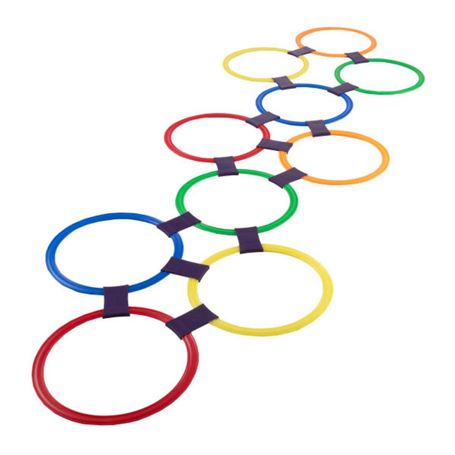 Hey! Play! Hopscotch Ring Game-10 Multi-Colored Plastic Rings and 15 Connectors 
