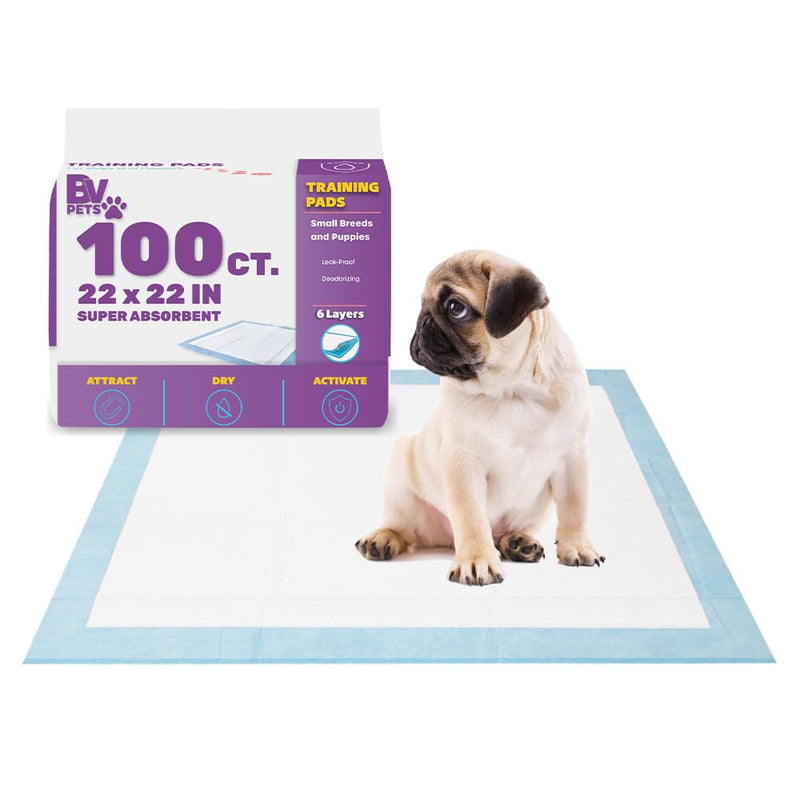 BV Puppy Pads Leak-Proof 100 Count 22"X 22" | Pee Pads for Dogs Quick Absorb 6-Layer - Dog Pee Pads - Dog Pads 100 Pack - Potty Pads for Dogs -