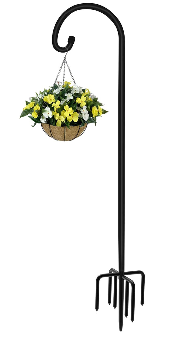 76 Inch Outdoor Shepherd Hook with 7 Prong Base (1 Pack), Adjustable Heavy Duty Garden Hanging Stake for Bird Feeder Sol