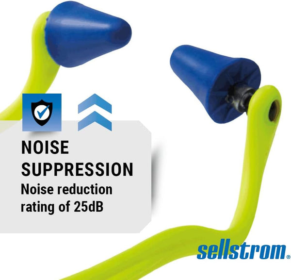 Sellstrom Reusable Banded Earplugs for Work - Work Safety Hearing Protection - 25dB - Hi-Vis Green/Blue Banded Earplug 1 pair (Pack of 1)