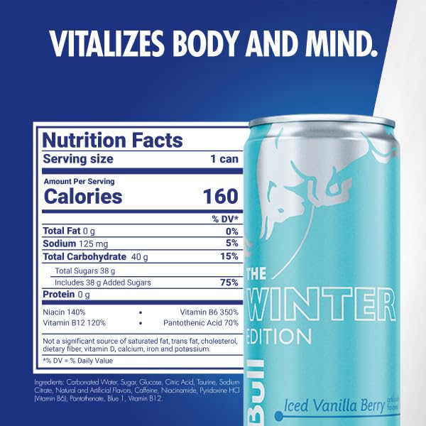 Red Bull Iced Vanilla Berry Energy Drink, with 114mg Caffeine plus Taurine & B Vitamins, 12 Fl Oz, Pack of 24 Cans Iced Vanilla Berry 12 Fl Oz, 24pk