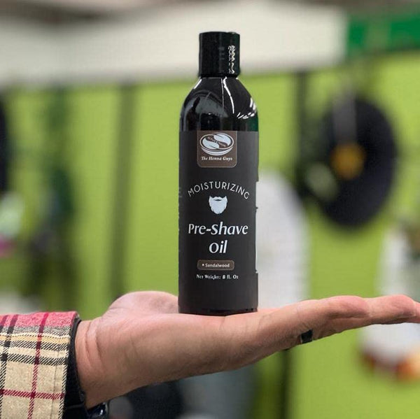 The Henna Guys 8 Fl. Oz Pre-Shave & Beard Conditioning Oil for Men, Sandalwood Scent, with Jojoba, Argan, & Marula Oils, Free from Ammonia,