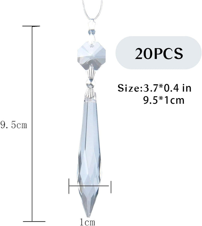 20Pcs Chandelier Icicle Crystal Prisms with Bead Crystals Lighting Lamp Replacement Parts (63Mm, Clear)