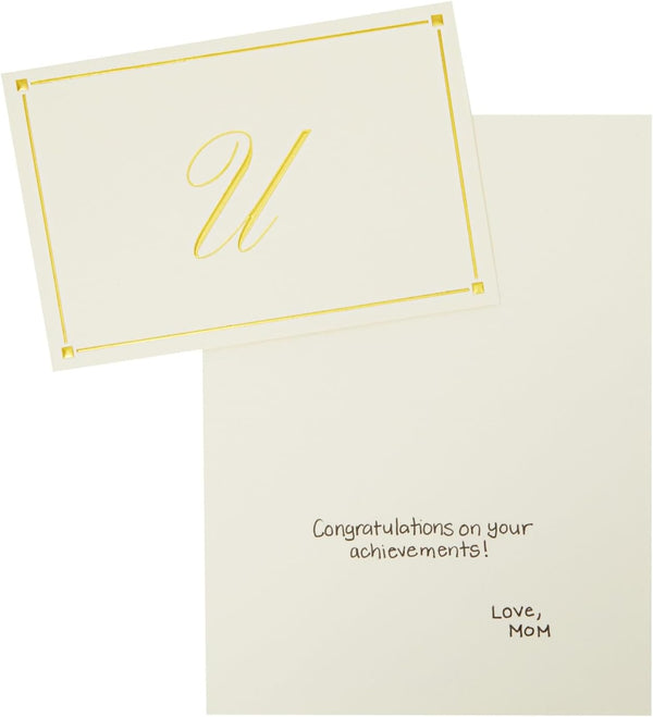 Pipilo Press Envelope Set - 4 x 6 in Ivory, Letter U Monogram, Pack of 24 - Personalized Gold Foil Note Cards & Matching Envelopes - 250 GSM Paper