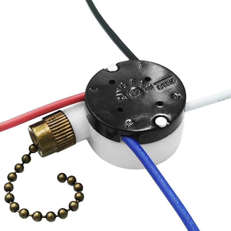 Ceiling Fan Switch Zing Ear Ze-208S E89885 3 Speed 4 Wire Pull Chain Switch with 4 Pre-Installed Wires Replacement Part for Hunter, Hampton Bay,
