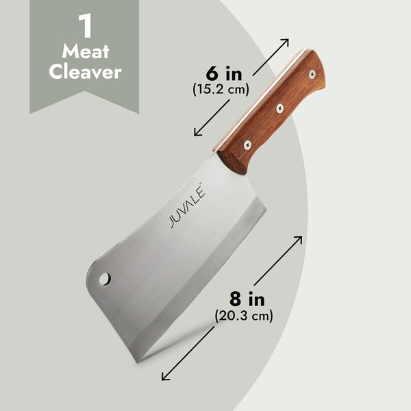 Juvale Meat Cleaver - 8-Inch Stainless Steel Blade, Wood Handle - Heavy-Duty Butcher Knife & Bone Cleaver for Beef Brisket, Meat Cutting &