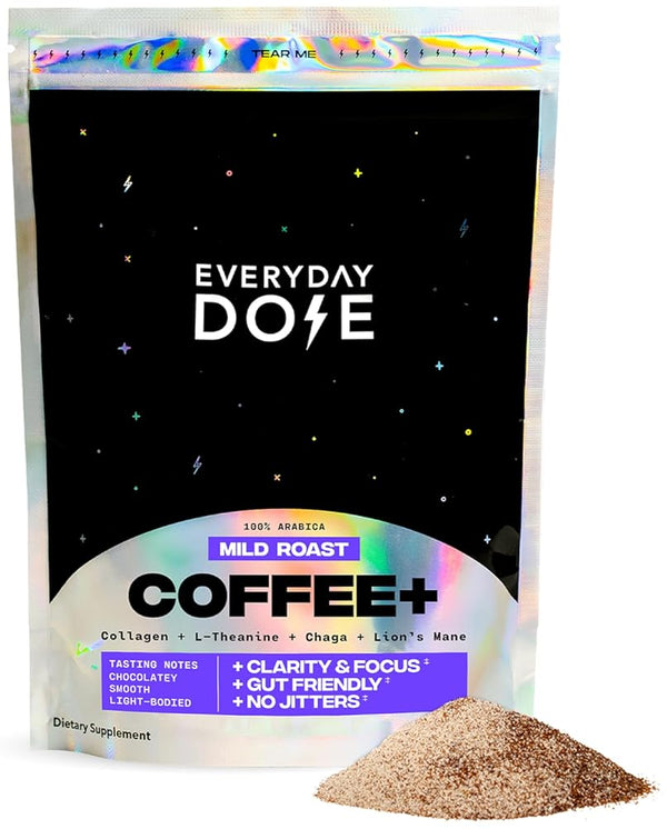 Everyday Dose Premium Adaptogenic Mushroom Coffee with Grass-Fed Collagen, Chaga, Lions Mane & L-Theanine for Better Focus, Energy, Digestion,