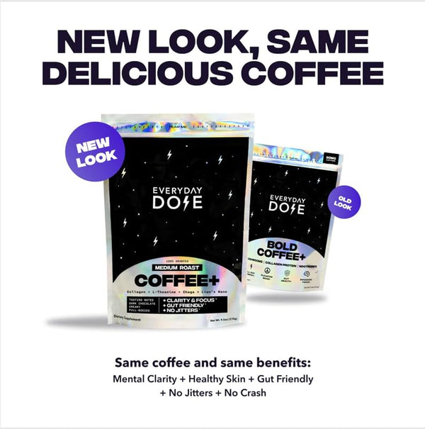 Everyday Dose Premium Adaptogenic Mushroom Coffee with Grass-Fed Collagen, Chaga, Lions Mane & L-Theanine for Better Focus, Energy, Digestion,