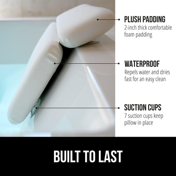 GORILLA GRIP Bath Pillow for Tub, Strong Suction Cups, Luxury Bathtub Pillows, Headrest Neck and Back Support, Relaxing Hot Tub and Home Spa
