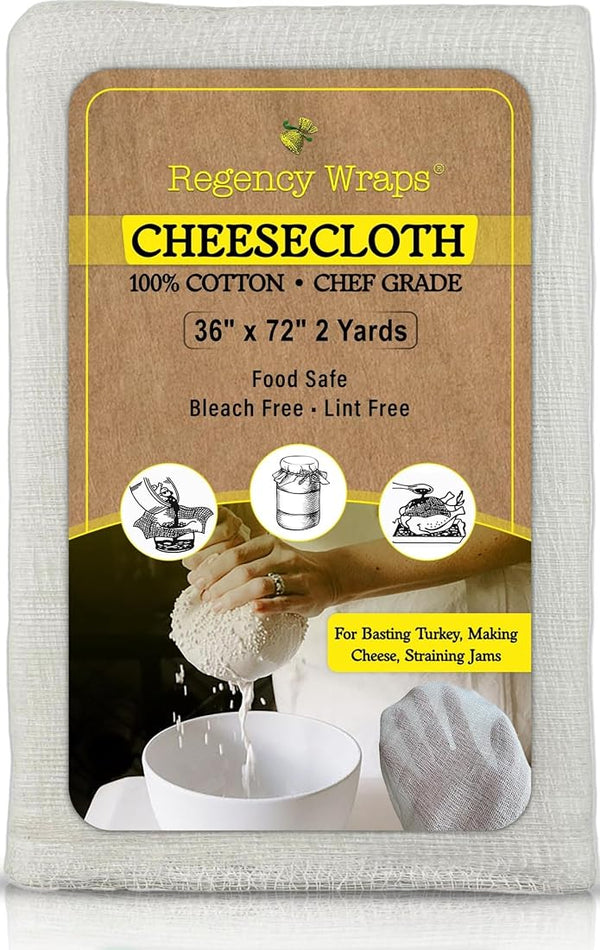 Regency Wraps Chef-Grade 100% Cotton Cheese Cloth 36"X72" (2Yds), Bleach & Dye Free, Food Safe for Cooking, Straining, Roasting Turkey, Durable