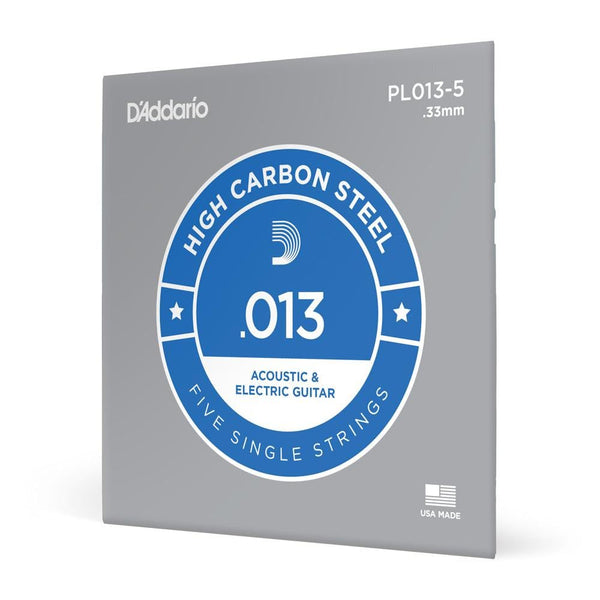 D'Addario PL013-5 Plain Steel Guitar Single String, .013 5-pack 5-Pack .013 gauge