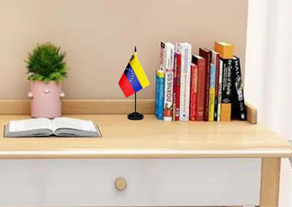 12 Pcs Venezuela Desk Flags Set, Venezuelan Small Mini Table Office Mini Desktop Flag With Black Flagpole and Black Base For Home Office