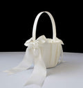 ATAILOVE 2 PCS Flower Girl Baskets Set- Cute Cherish Wedding Flower Baskets (Ivory) | Simple Bow Series,Flower Basket for Wedding Ceremony 2 Baskets