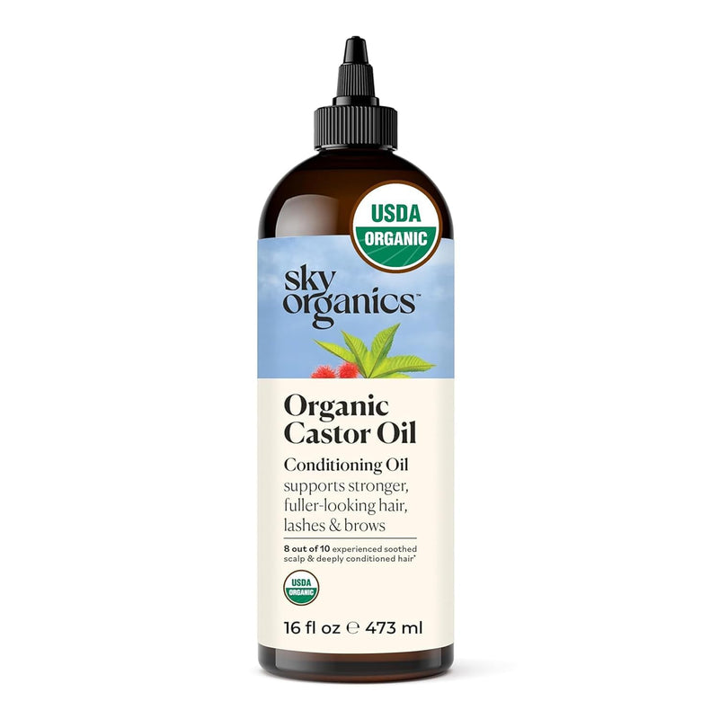 Sky Organics Castor Oil - USDA Certified Organic Hair Oil for Hair Growth, Skin, Face, Eyelashes - Cold Pressed & Hexane Free - Pure Organic
