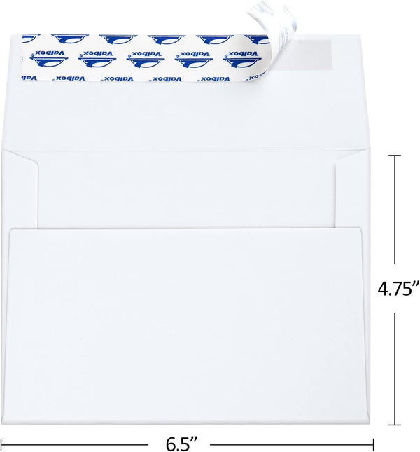 ValBox 100 Qty A6 Envelopes Self Seal 6.5 x 4.75" White Kraft Paper Invitation Envelopes for 4x6 Cards, Photos, Invitations, Weddings, Baby