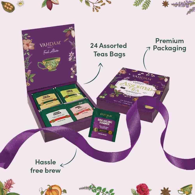 VAHDAM, Assorted Tea Gift Set | Classic Box - 24 Unique Flavor in Individually W