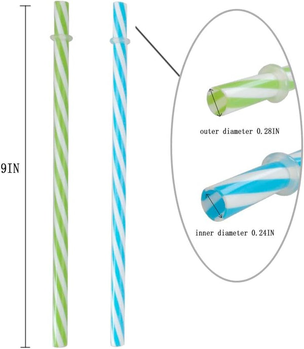 100 Piece Reusable Hard Plastic Straws. BPA-Free, 9 Inch Long Stripe Drinking Straws, Outer Diameter 0.28 Inch 102 Piece Set