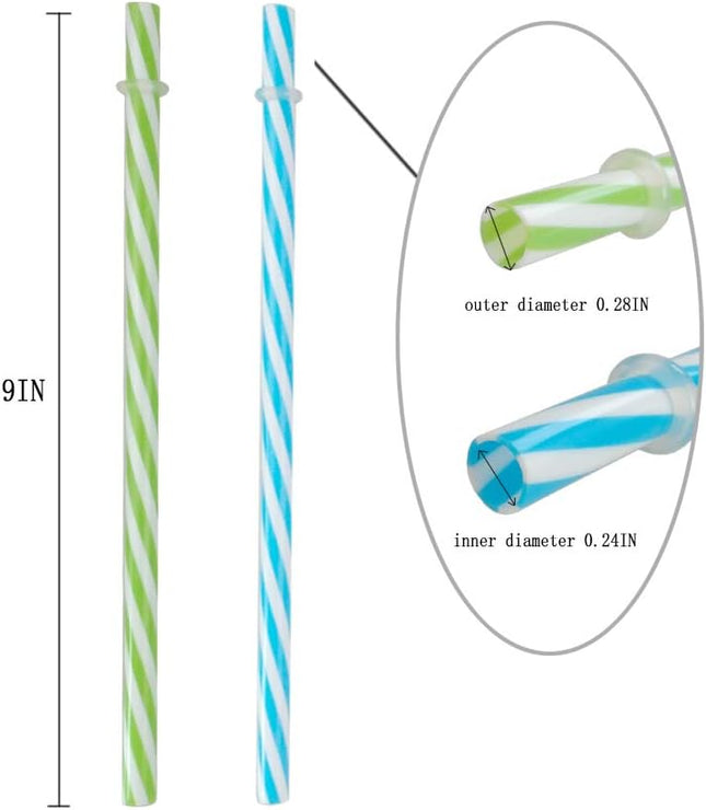 100 Piece Reusable Hard Plastic Straws. BPA-Free, 9 Inch Long Stripe Drinking Straws, Outer Diameter 0.28 Inch 102 Piece Set