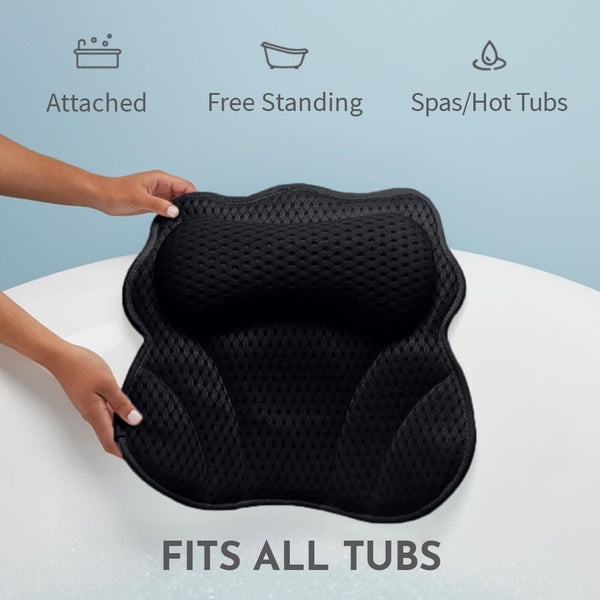 WONDERfoam Thick Padded Ergonomic Bath Pillow for Tub, Bathtub Headrest Neck and Back Support, Strong Suction Cups, Machine Washable Breathable