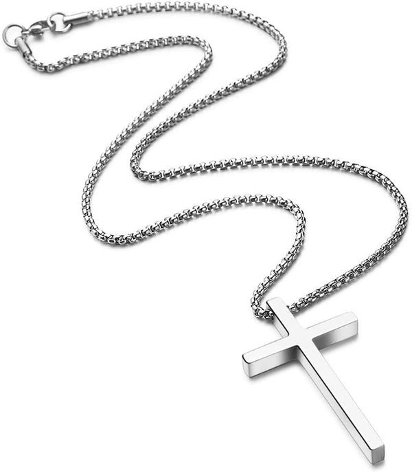 M MOOHAM Cross Necklace for Men Teen Boys 16-30 Inch "Silver: Cross Pendant 1.2"*0.7" Stainless Steel 20.0 Inches