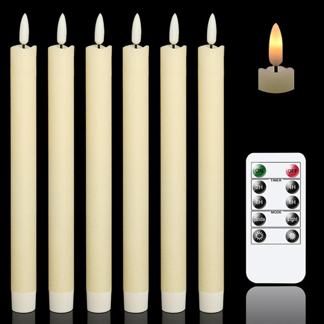 Genswin Flameless Ivory Taper Candles Flickering with 10-Key Remote, Battery Ope