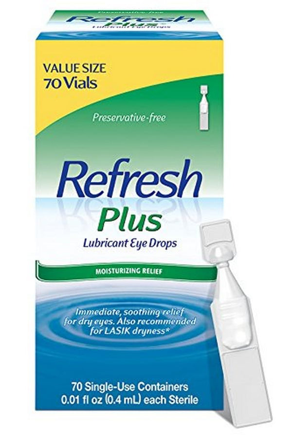 Refresh Plus Lubricant Eye Drops For Dry Eyes, Preservative-Free,Value Size, 0.01 Fl Oz Single-Use Containers, 70 Count 70 Count (Pack of 1)