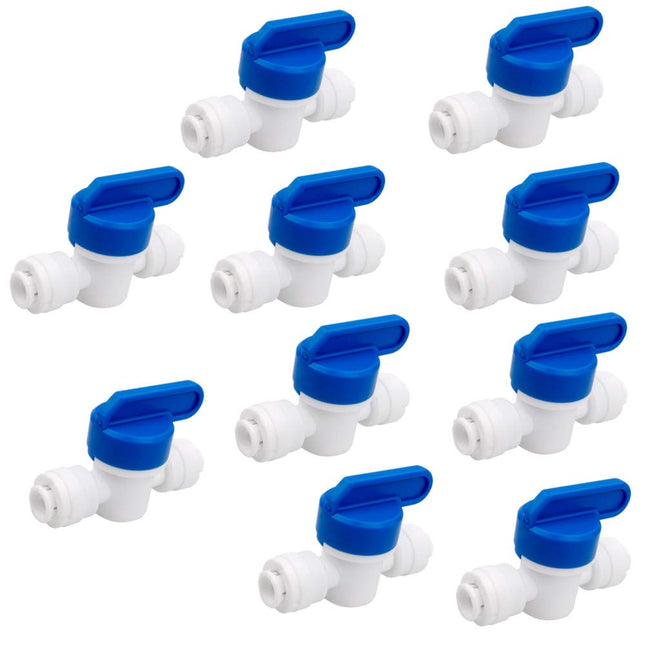 1/4 inch OD Tubing&Hose&Pipe Use Inline Shut Off Ball Valve Plastic Quick Connect Fittings for Water Purifier RODI System (Pack of 10)