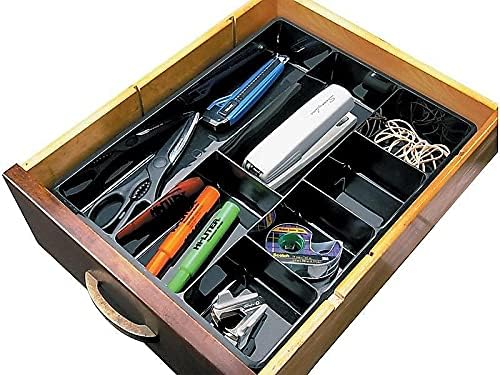 Rubbermaid Extra Deep Desk Drawer Director Tray, Plastic, 11.875 x 15 x 2.5 Inches, Black 7 Section
