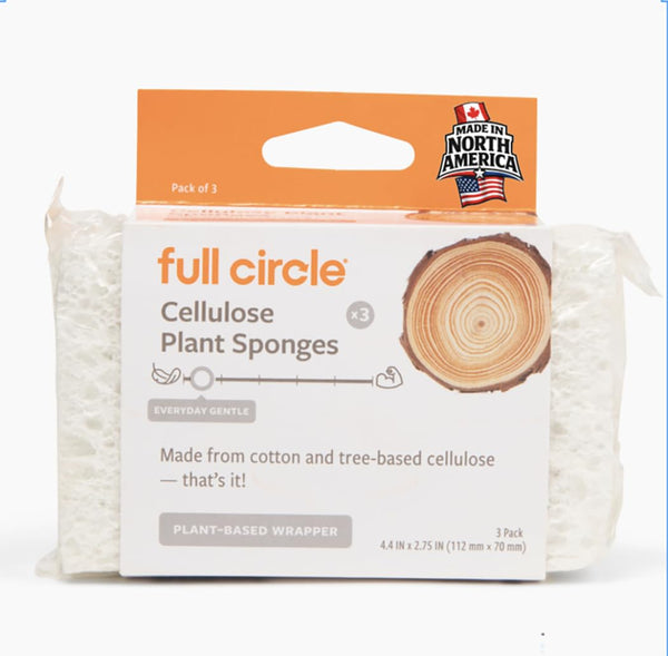 Full Circle 100% Plant-Based Cellulose Sponges – Pack of 3 – Plastic-Free, Natural Sponge, No Microplastics, Safe for Nonstick Cookware