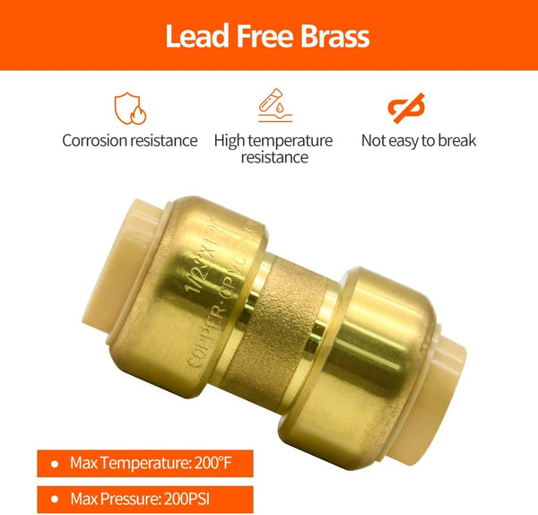 12 Pack 1/2” Pushfit Straight Coupling Fittings with Disconnect Clip | for Copper, PEX, CPVC Pipe 12pcs 1/2" Straight