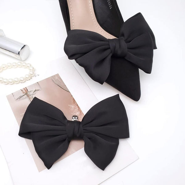 2 Pcs Satin Bow Shoe Clips Removable Solid Color Shoe Clips Elegant Wedding Party Shoe Buckles Bags Clothing Hair Accessories Dark Green