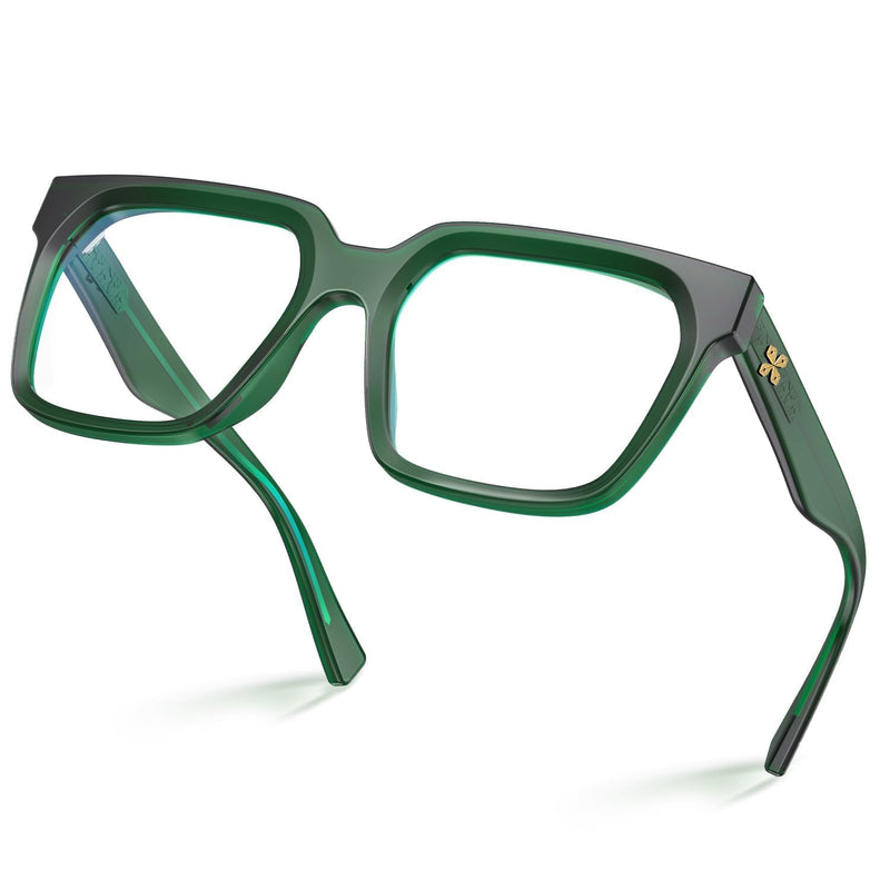 VISOONE Chunky Rectangle Oversized Blue Light Blocking Computer Glasses Basil Green 1