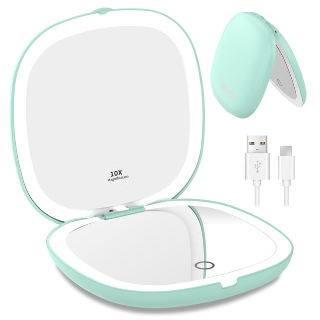 Wobsion Lighted Makeup Mirror with Magnification,Rechargeable 1X/10X Travel Mirr