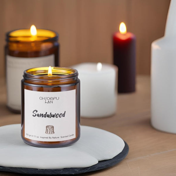 Chloefu Lan Sandalwood Candles, Luxury Candle for Home Scented, Highly Scented, Long Lasting & Non Toxic, Natural Organic Soy Wax, Housewarming