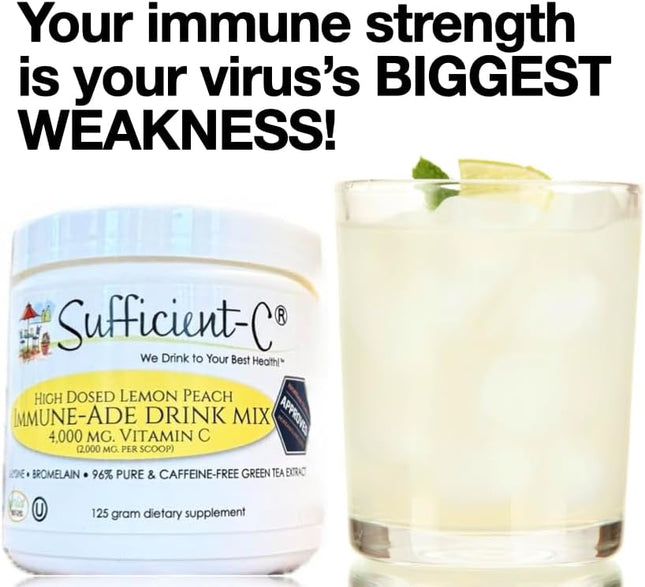 Sufficient-C High Dose Non-Gmo Vitamin C Lemon Peach Immune-Ade Drink Mix, Conve