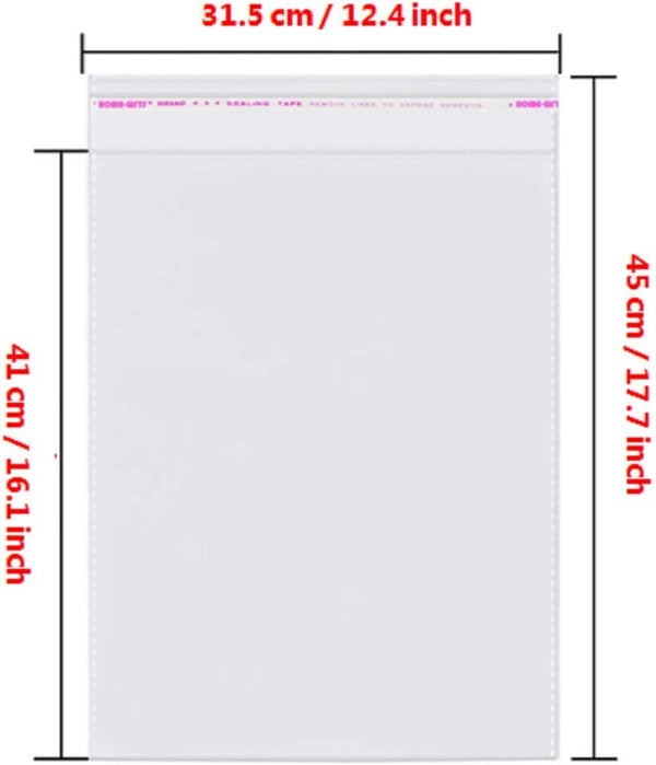 50 Pcs 12" X 16" Self Seal Clear Cellophane Bags Resealable Plastic Apparel Bag Perfect for Packaging Clothing, T-Shirt, Brochure, Prints,