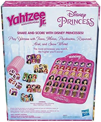 Hasbro Gaming Yahtzee Jr.: Disney Princess Edition Board Game for Kids Ages 4 and Up, for 2-4 Players, Counting and Matching Game for Preschoolers