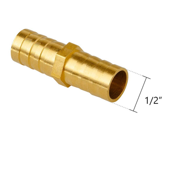 Quickun Hose Bard Fitting, 1/2" x 1/2" Hose ID Brass Hex Barbed Splicer Mender Joint Adapter Union Fitting (Pack of 5) 1/2"-5pcs
