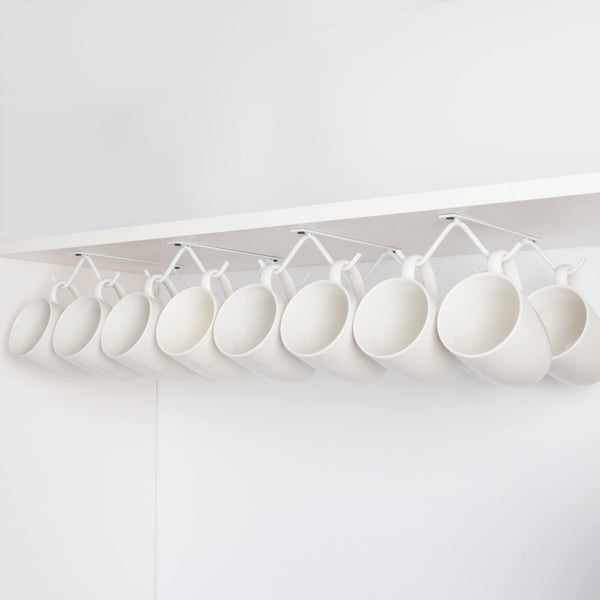 Tavery Mug Hooks Coffee Cabinet Kitchen - Cup Holder Storage Utensils Display Beer Glass Hanger Drying Rack (4, White) White 4