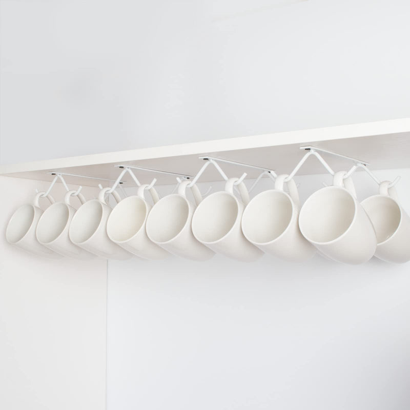 Tavery Mug Hooks Coffee Cabinet Kitchen - Cup Holder Storage Utensils Display Beer Glass Hanger Drying Rack (4, White) White 4