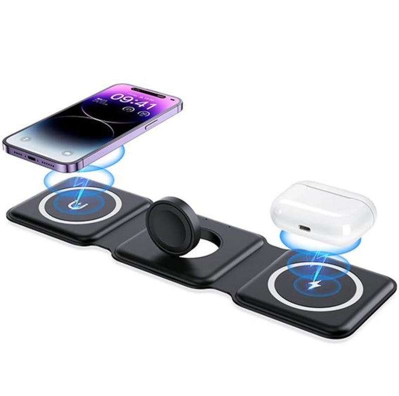 Charging Station is Compatible with Apple Multiple Devices - 3 in 1 Foldable Magnetic Wireless Charger Dock-Travel Charging Pad for iPhone 16 15