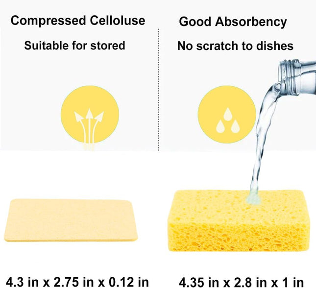 METUUTER 12-Count Cleaning Scrub Sponge- Compressed Cellulose Sponges Non-Scratc