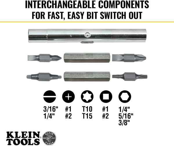 Klein Tools 32500 11-In-1 Screwdriver / Nut Driver Set, 8 Bits (Phillips, Slotted, Torx, Square), 3 Nut Driver Sizes, Cushion Grip Handle