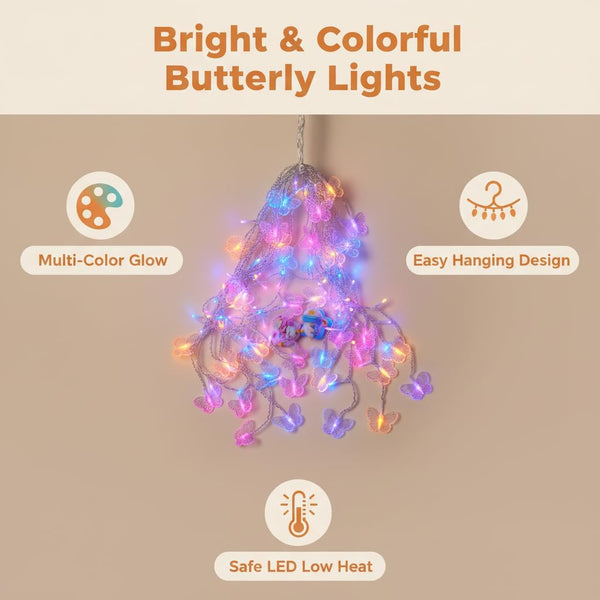 Butterfly Curtain Fairy Lights USB Plug In,8 Modes 120 LED 19.7FT Firefly Twinkle Timer String Lights with Remote, Waterproof Copper Wire for