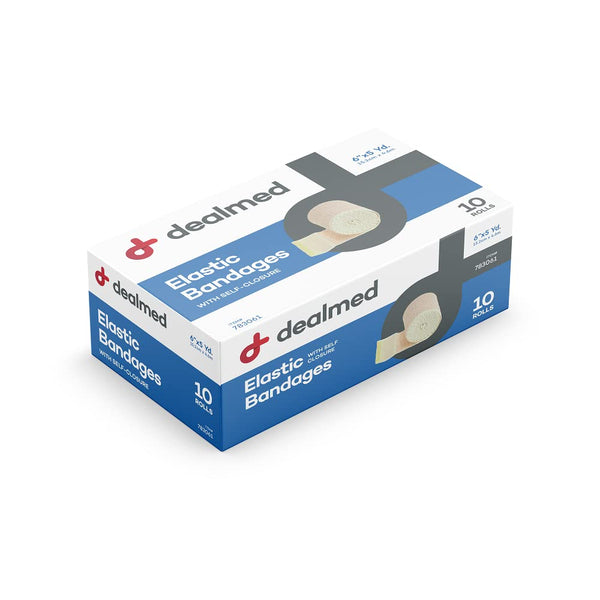Dealmed 6" Elastic Bandage Wrap with Self-Closure – 10 Elastic Bandages, 5 Yards Stretched Compression Bandage Wrap, Wound Care Product for First