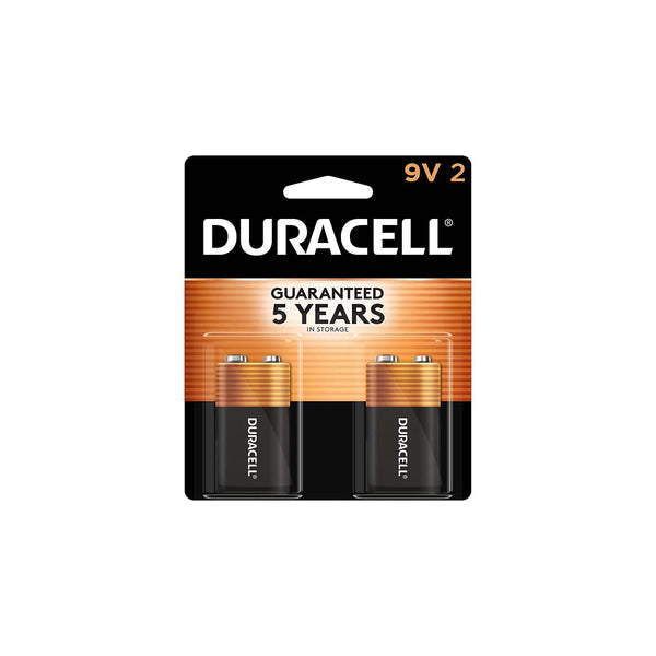 Duracell Coppertop 9V Battery, 2 Count Pack, 9-Volt with Long-lasting Power, All-Purpose Alkaline 9V Battery for Household and Office Devices 2