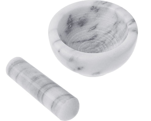 Greenco Mortar and Pestle Set, White Marble Stone Mortar and Pestle Grinding Bowl, Small 4.5 Inches, Kitchen Essential for Spices, Guacamole and